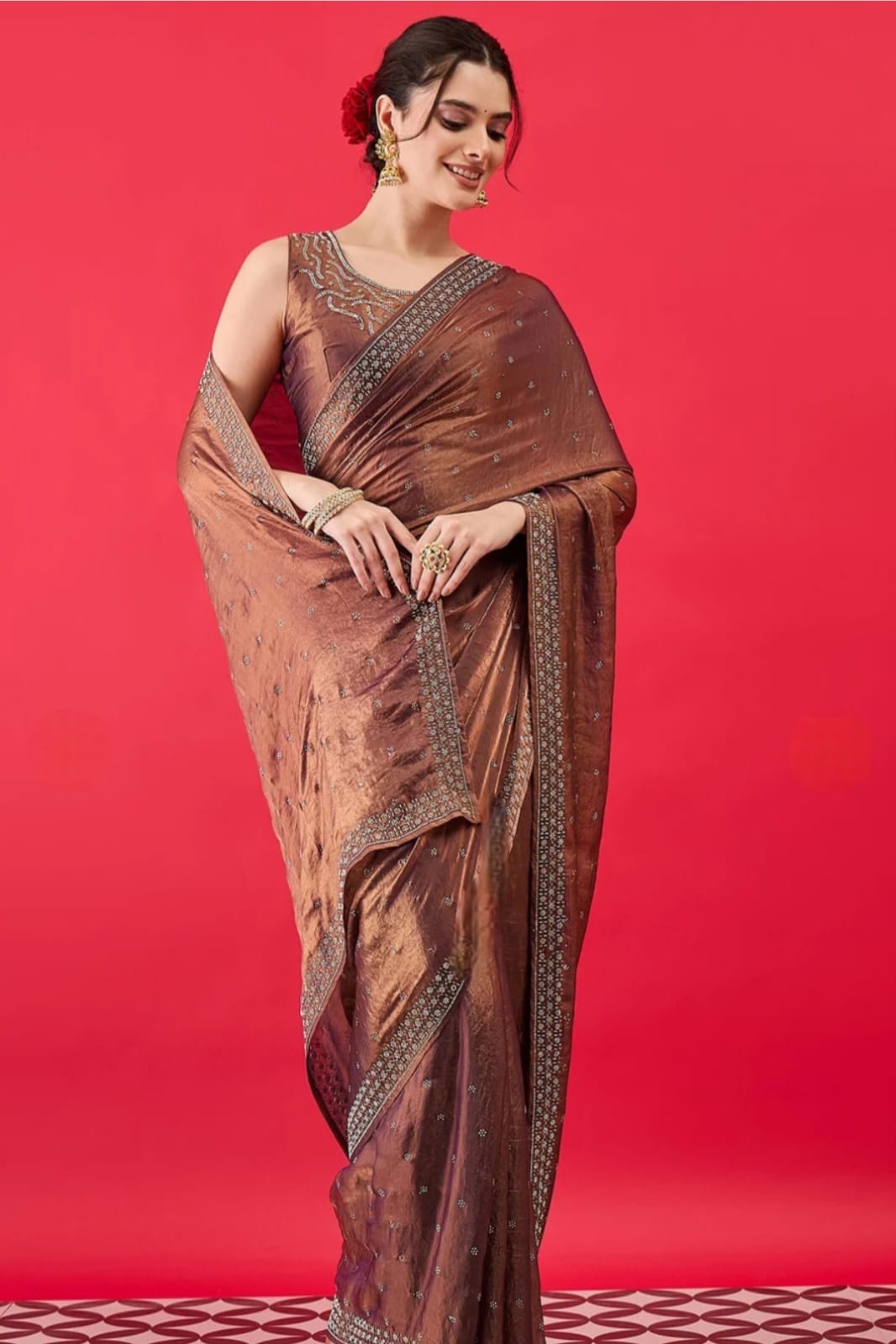 Antique Bronze Embellished Silk Saree