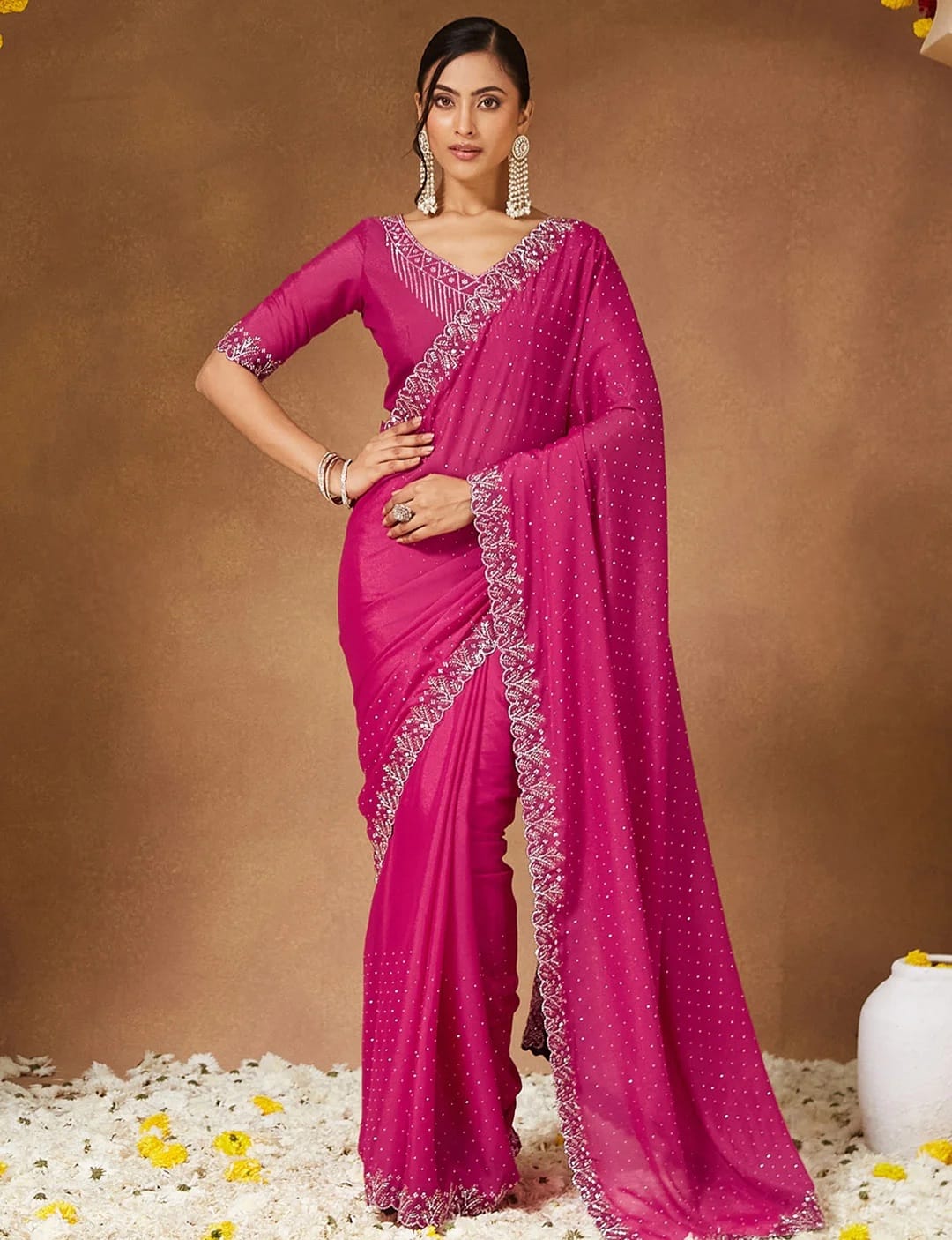 Pink Diamond-Studded Elegance Saree