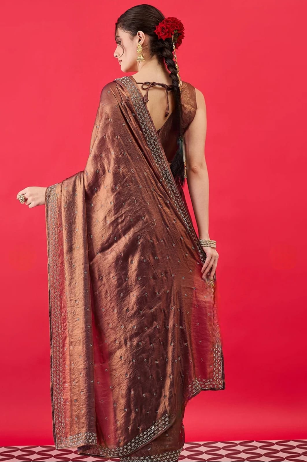 Antique Bronze Embellished Silk Saree