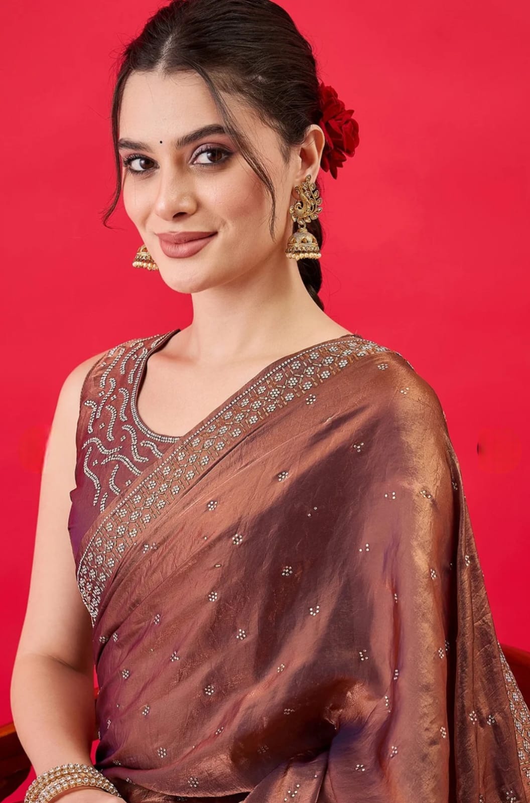 Antique Bronze Embellished Silk Saree