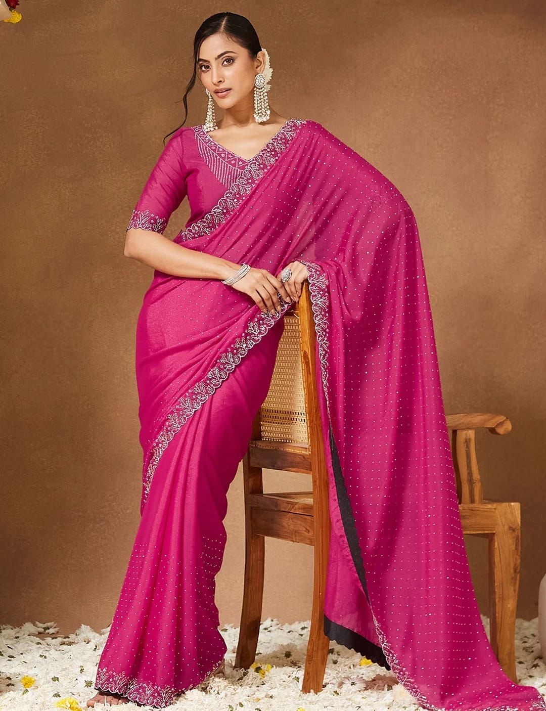 Pink Diamond-Studded Elegance Saree