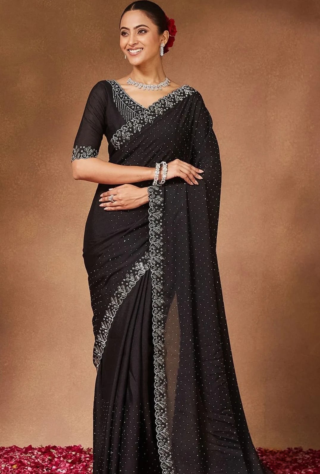 Black Diamond-Studded Elegance Saree