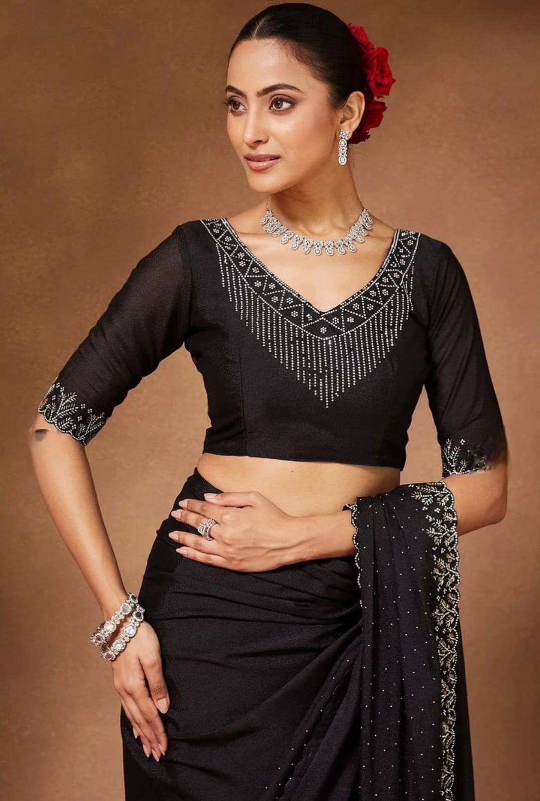 Black Diamond-Studded Elegance Saree