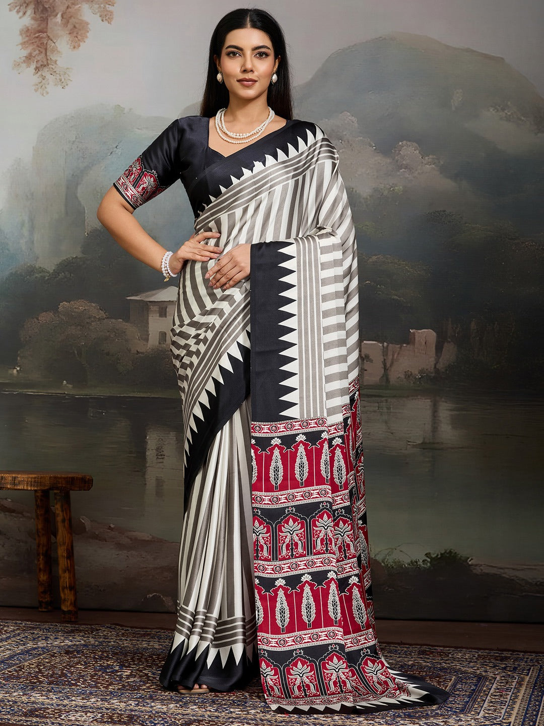 Ajrakh Satin Heritage Saree