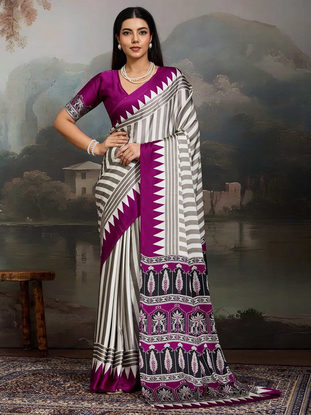 Ajrakh Satin Heritage Saree