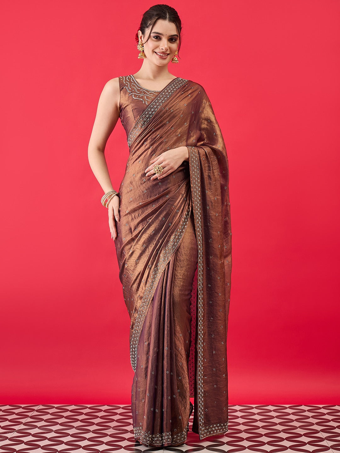 Antique Bronze Embellished Silk Saree