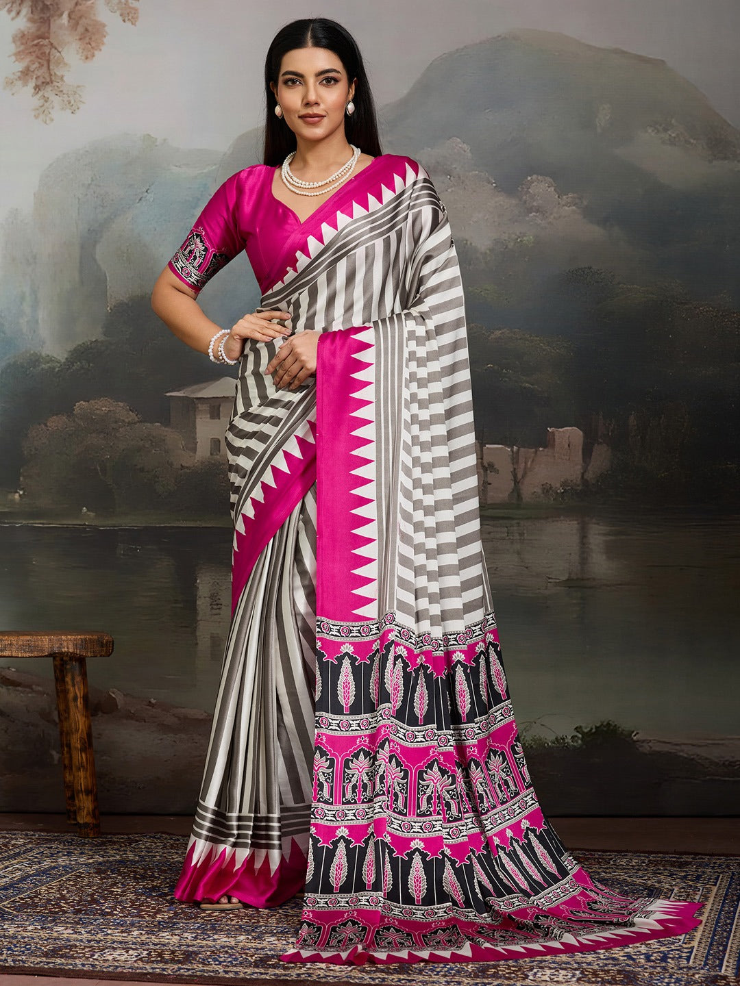 Ajrakh Satin Heritage Saree
