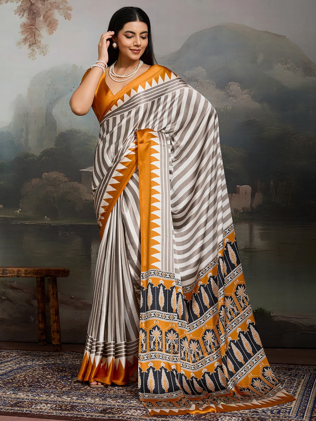 Ajrakh Satin Heritage Saree