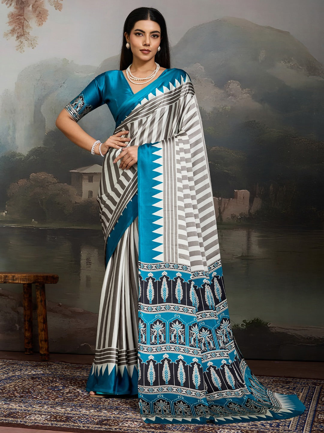 Ajrakh Satin Heritage Saree